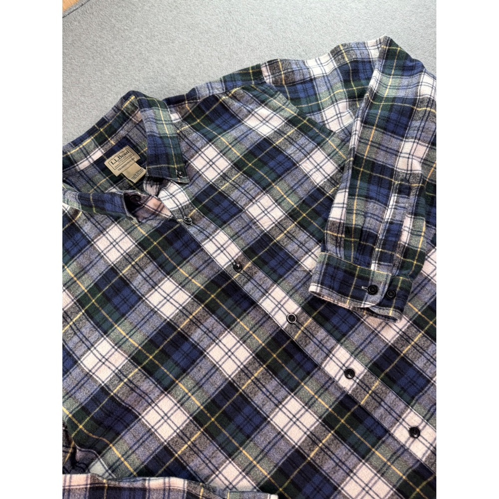 LL Bean XL Reg Scotch Plaid Flannel Shirt Vintage Tartan Blue Traditional Fit